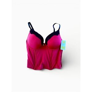 New Fredericks Of Hollywood Red Corset Bustier 36C Vtg Romance Love Black Lace